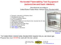 Flammability Test Equipment - FMVSS # 302